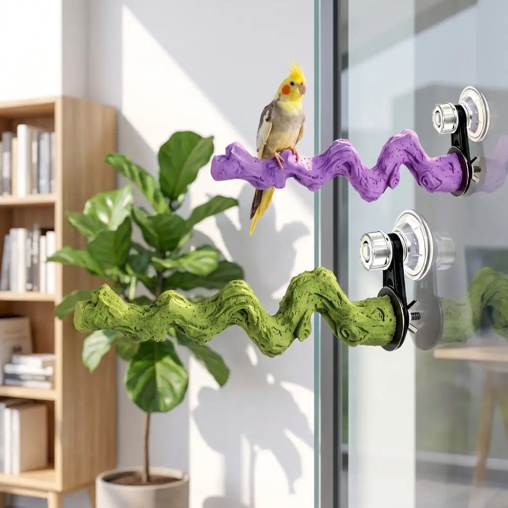Rough-Surfaced Paw Grinding Stick Suction Cup/Screw Fixation Wear-resistant Bird Standing Perch Resin Twisted Vine Design