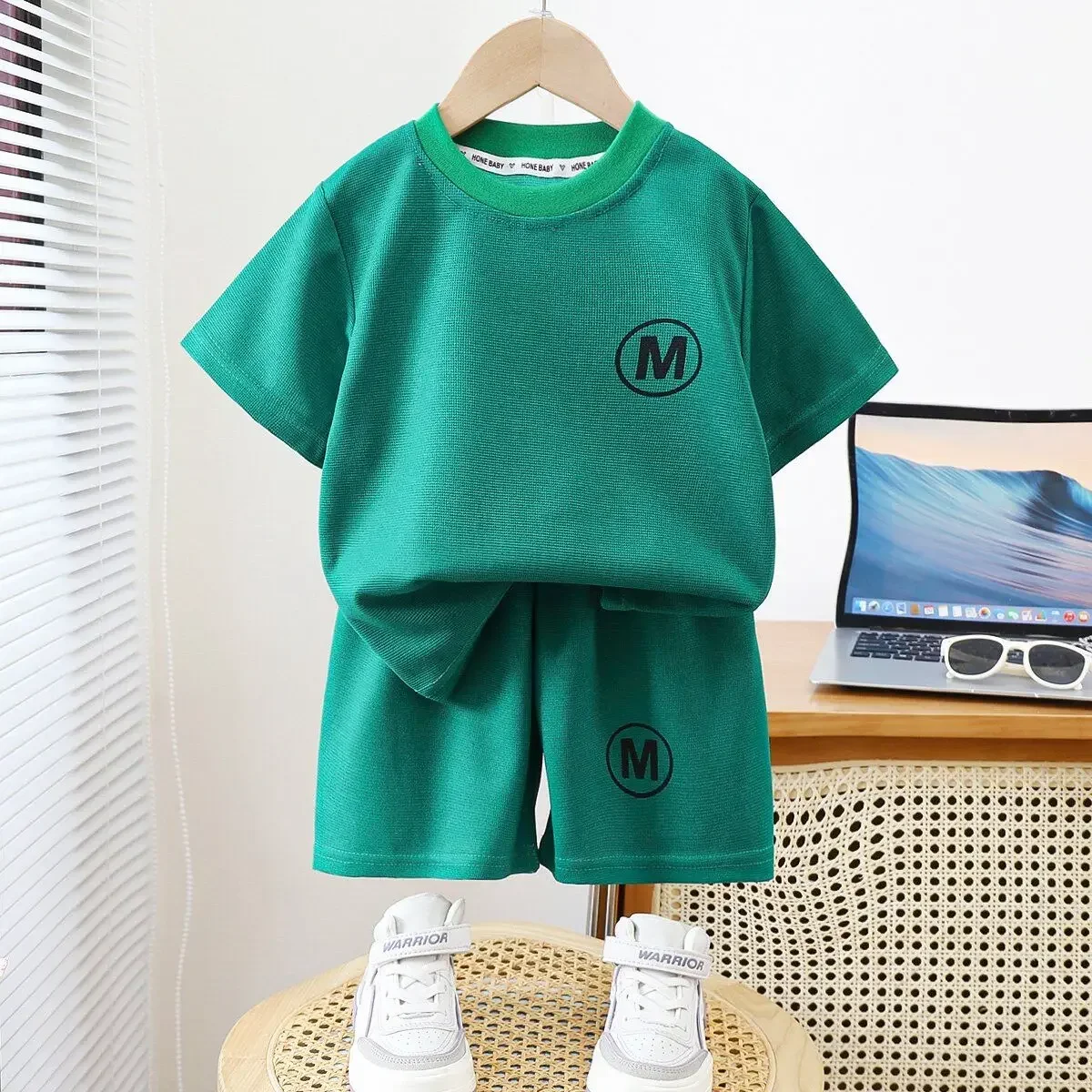 Kids Summer New Casual Solid 2pcs Breathable T-shirts+Pants Suits Toddler Baby Boys Girls Outfits&Pajamas Sets Children Clothes