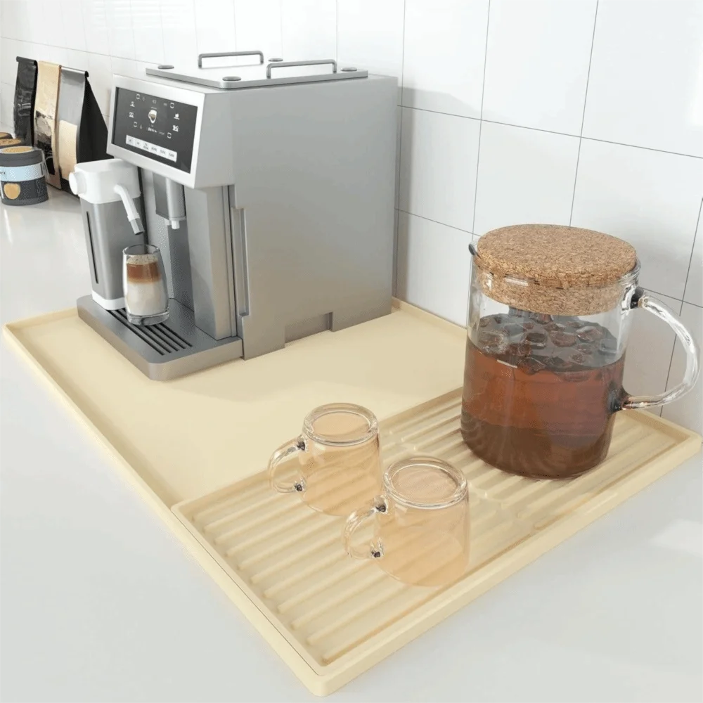 2 in 1 Silicone Coffee Machine Mat Non-Slip Wear-resistant Dish Drying Pad Large Size Dishwasher Safe Countertop Protector Mat