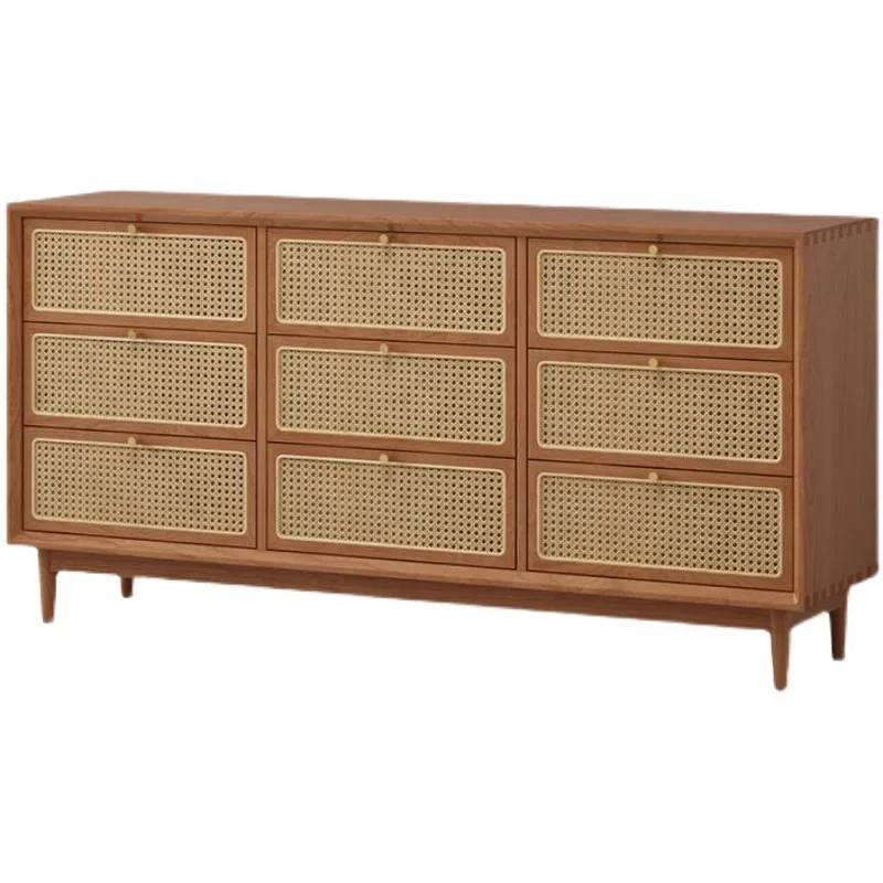 

Nordic style solid wood chest rattan dining side cabinet bedroom drawer storage cabinet living room simple entrance cabinet