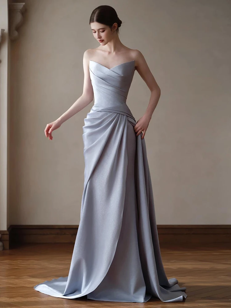 

Элегантное длинное вечернее платье без бретелек для торжеств, свадеб и банкетов, стройнящее, класса люкс, новая модель 2025 года