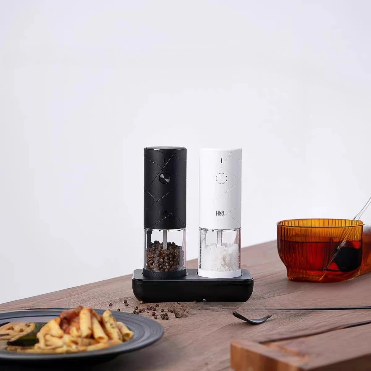 Electric Salt & Pepper Grinder Set, USB Rechargeable Stainless Steel Mill with Adjustable Coarseness & LED Light, Kitchen Gift