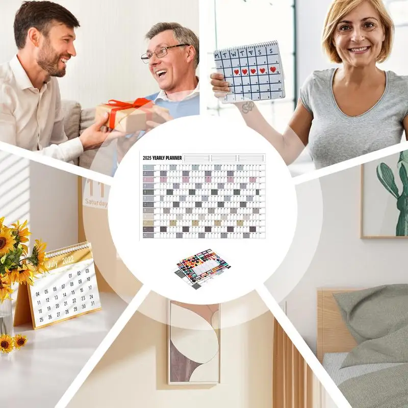 Настенный календарь 2025 года, большой полный год, настенный планировщик, украшение дома, горизонтальный толстый бумажный плакат, календарь-органайзер с расписанием