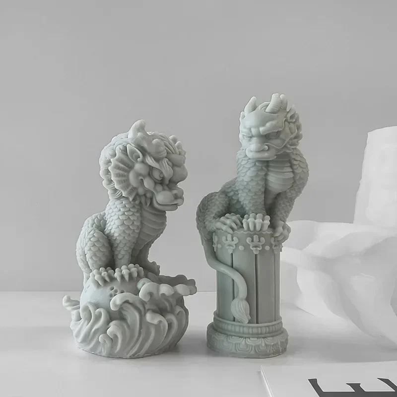 

Stone Lion Sculpture Crafts Making Molds Lion Cement Plaster Silicone Mold Lion Roman Column Home Art Decoration Candle Mould