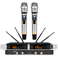 Original 2WD KSM8 Silver UHF Dual Channel Wireless DJ Karaoke Microphone System 2 Handheld 4 Antenna Large Screen Digital LED