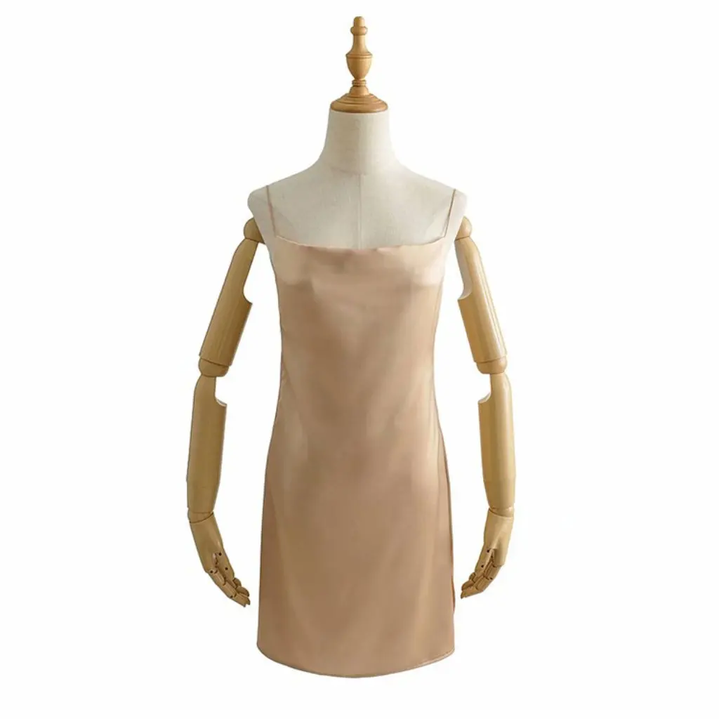 YPFF Vestido tipo estilingue de cetim estilo europeu americano sem costas slim fit saia elegante para mulheres