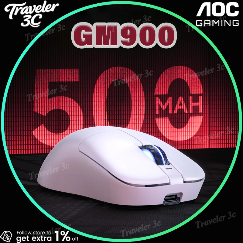 

Original AOC GM900 Wireless Gaming Mouse 8K+8K Polling Rate BT 2.4G Low Latency Connection Fast Response PAW3395 E-sport PC