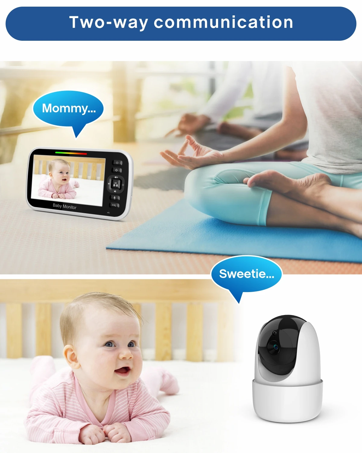 5Inch IPS Screen 4X Zoom 360Degree Wireless PTZ Baby Monitor Temperature Display Lullaby Nanny Cam Feeding Remind Baby Camera