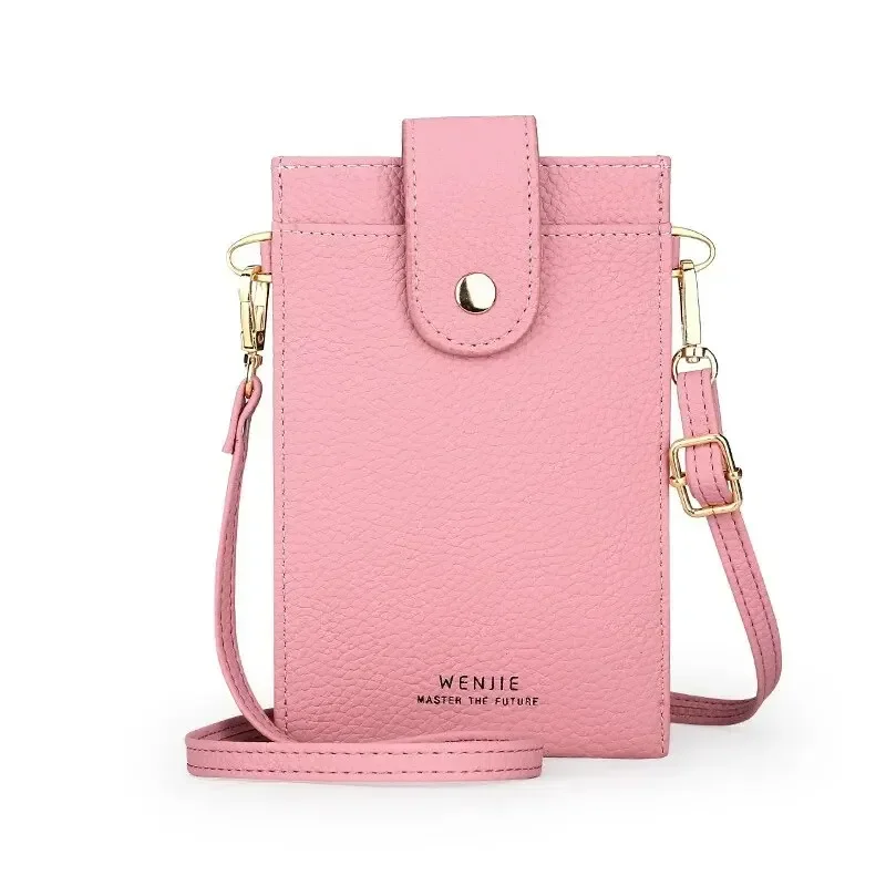 Nimblepack-Bolso pequeño de PU para mujer, bolsa de teléfono móvil con patrón de lichi Vertical de Color sólido, Mini nicho Delgado, bandolera para mujer