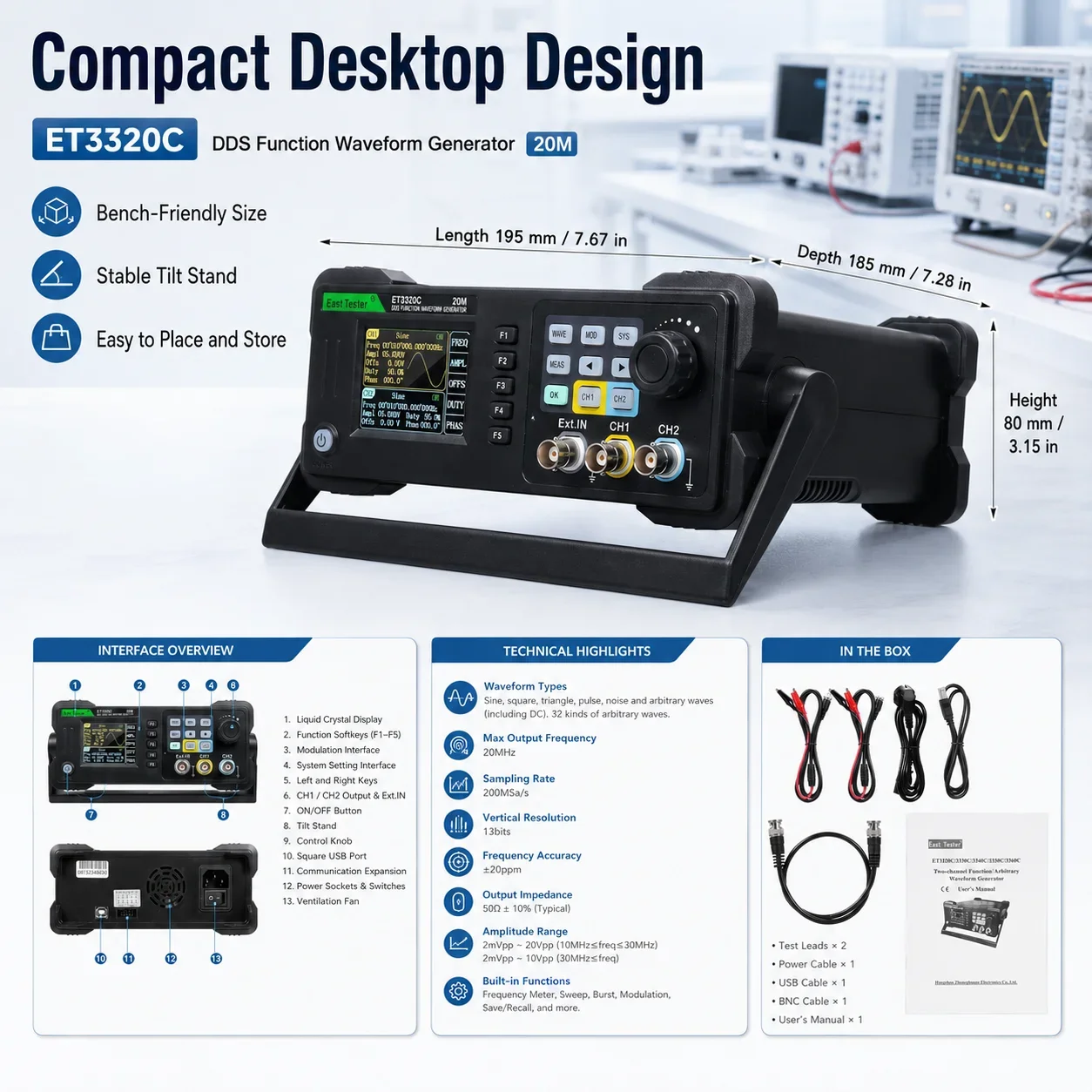ET3320 20MHZ Frequency Meter Arbitrary Digital Control DDS Function Signal Generator
