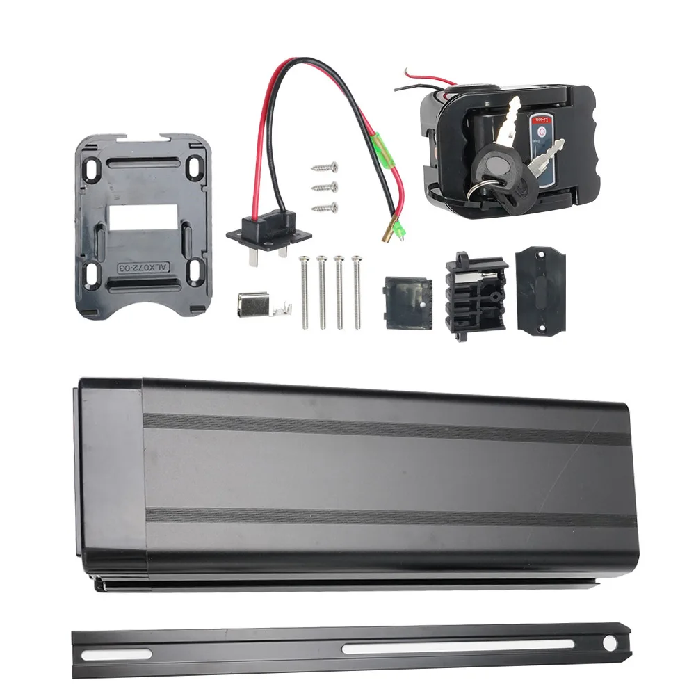 For 48V E-Bike Battery Enclosure Plastic Case with Built-in Charging Port Black ABS 390mm x 110mm x 76mm Dimensions