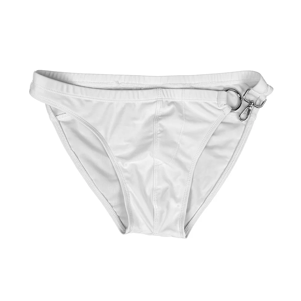 

Мужские модные плавки с односторонней металлической пряжкой, однотонные трусы с низкой посадкой, с разрезом по бокам, 10097