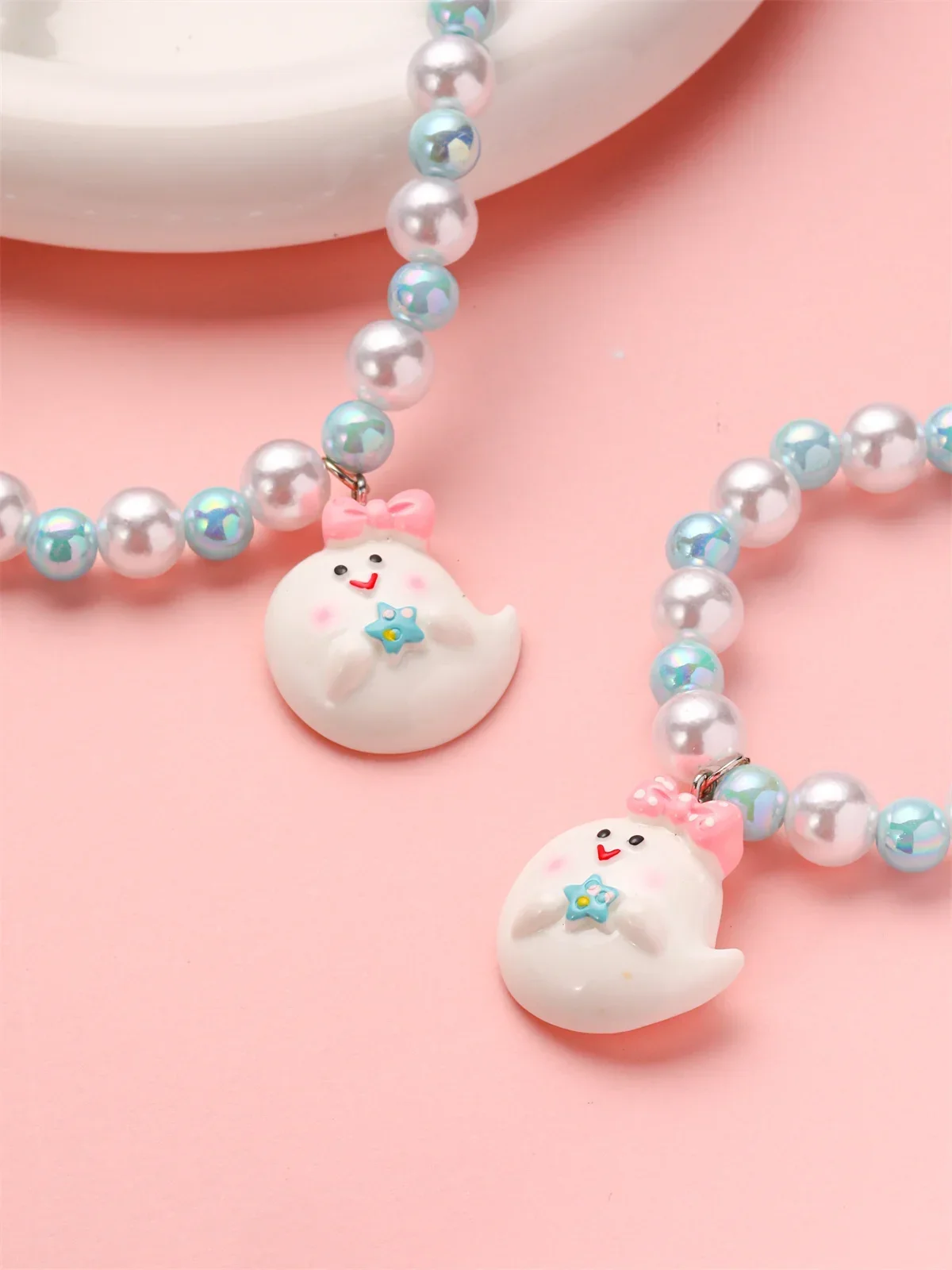 2 قطع الملونة تقليد اللؤلؤ قلادة سوار مجموعة أطفال بنات لعبة من الكارتون طقم مجوهرات الأطفال الأميرة تأثيري هدية