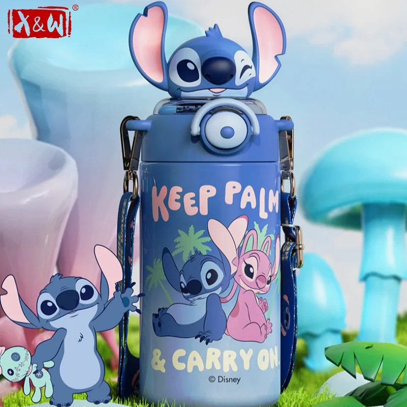 X & W-termos Disney Stitch, botellas de agua aisladas de acero inoxidable 316 con pajita, tazas de vacío para mantener el calor y el frío, artículos para beber para el hogar