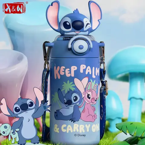 X&W Disney Stitch Thermos Cups 316 Stainless Steel Insulated Water Bottles with Straw Keep Hot＆Cold Vacuum Mugs Home Drinkware