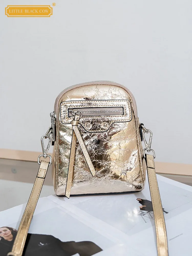 

Designer Fashion Women Sweet Zipper Oil Wax Genuine Leather Strap Shoulder Bag Casual Versatile Ladies Party Mini Crossbody Bag