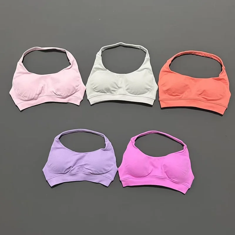 No Logo Sports Bra Women Seamless Yoga Underwear Removable Bra Pads ​Open Back Top Fitness Push-up Gym Wear Workout Halter