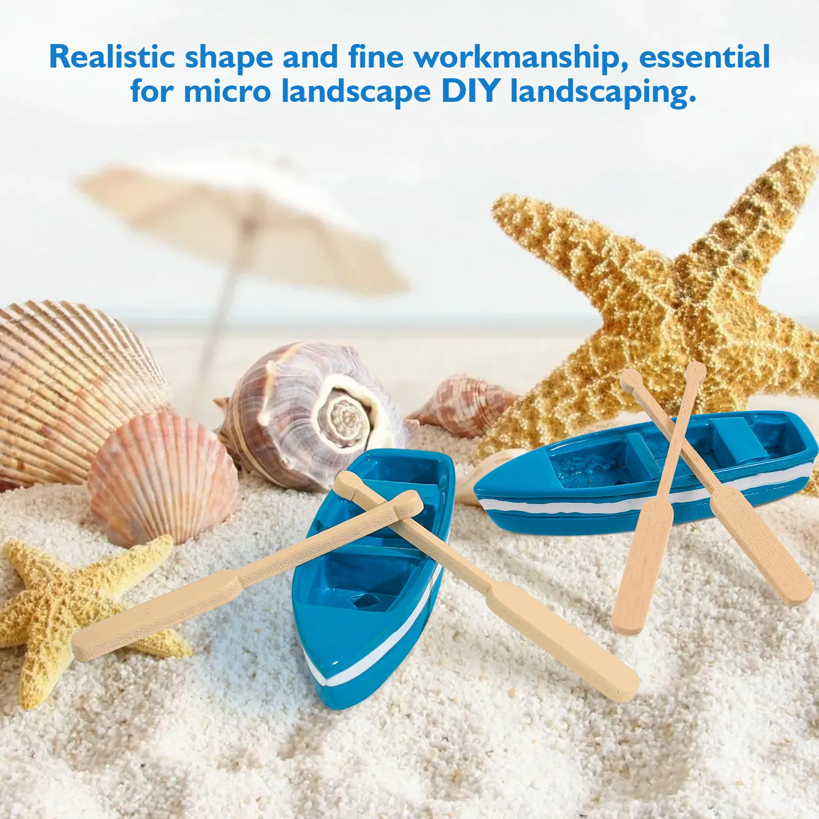 

6Set Resin Boat and Paddles Micro Landscape Decoration Small Lovely Sailboat Simulation Ocean Beach Scene Table Car Office