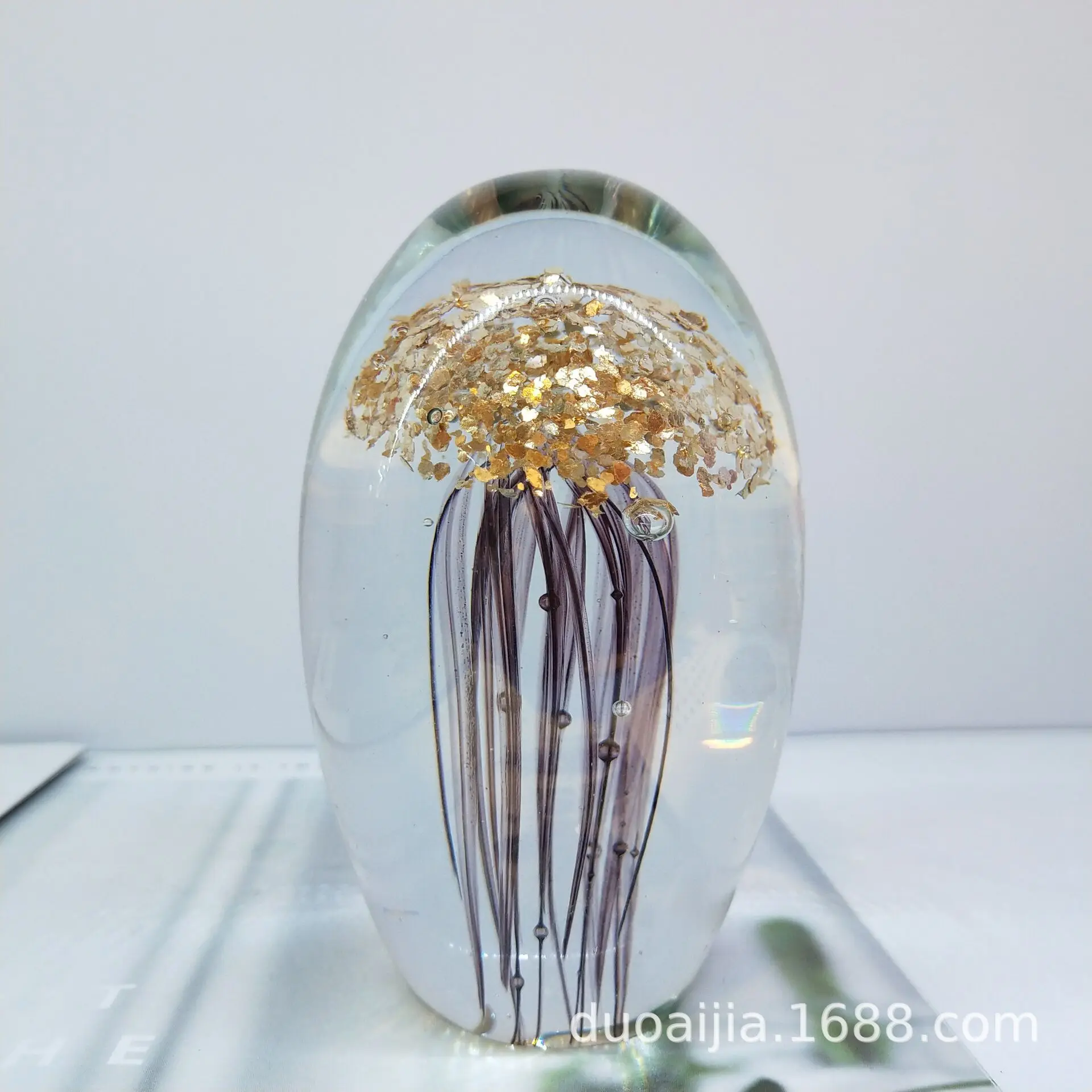 

Creative Handmade Crystal Glass Ornaments Golden Jellyfish Art Master Series Ornaments Glass Jellyfish Balld Decoration for Home