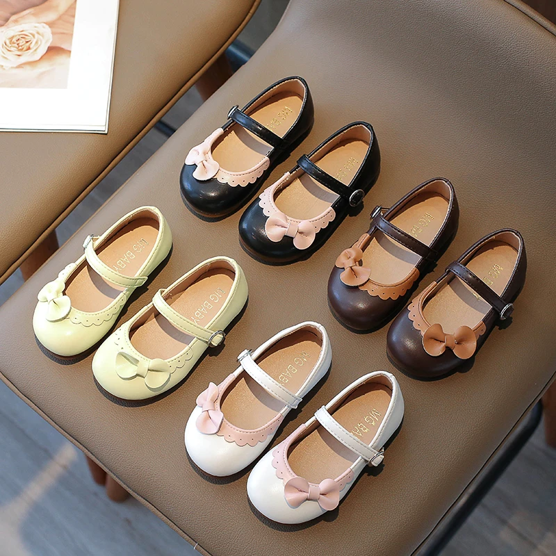 

2025 Spring Autumn New Children Leather Shoes for Girls Fashion Korean Style Soft Bottom Anti-slippery Versatile Princess Shoes