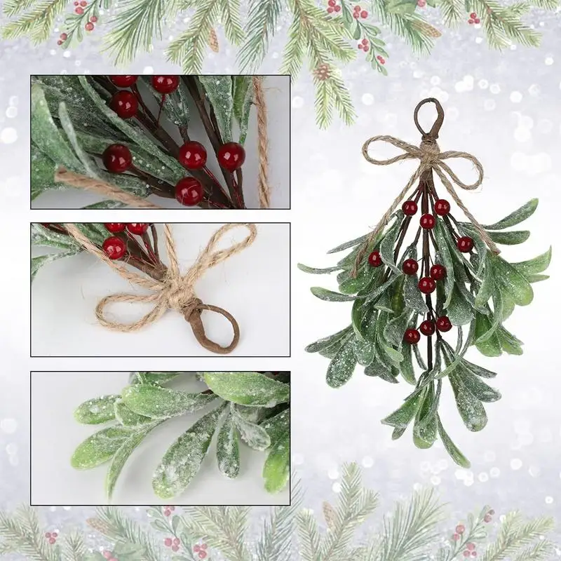 24cm Christmas Mistletoe Decoration With White Berries Artificial Mistletoe Floral Stems Mistletoe Hanging Ornament For Home