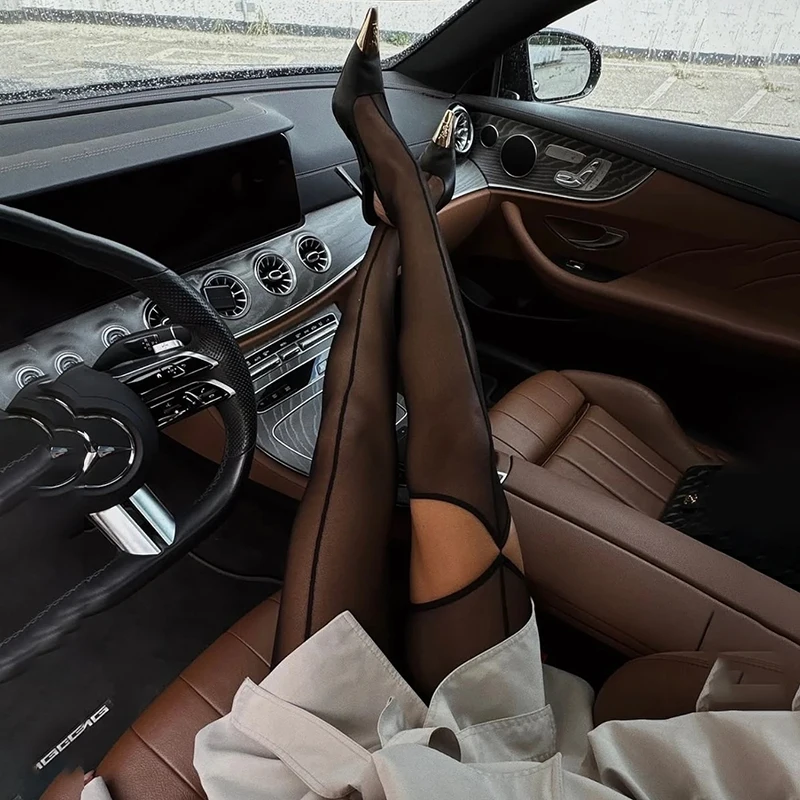 تايفالاند مثير جوفاء جوارب طويلة سوداء النساء غير المتكافئة الشق خمر موضة جديدة يغطي الرجل Y2K حفلة ضئيلة جوارب الإناث الجوارب