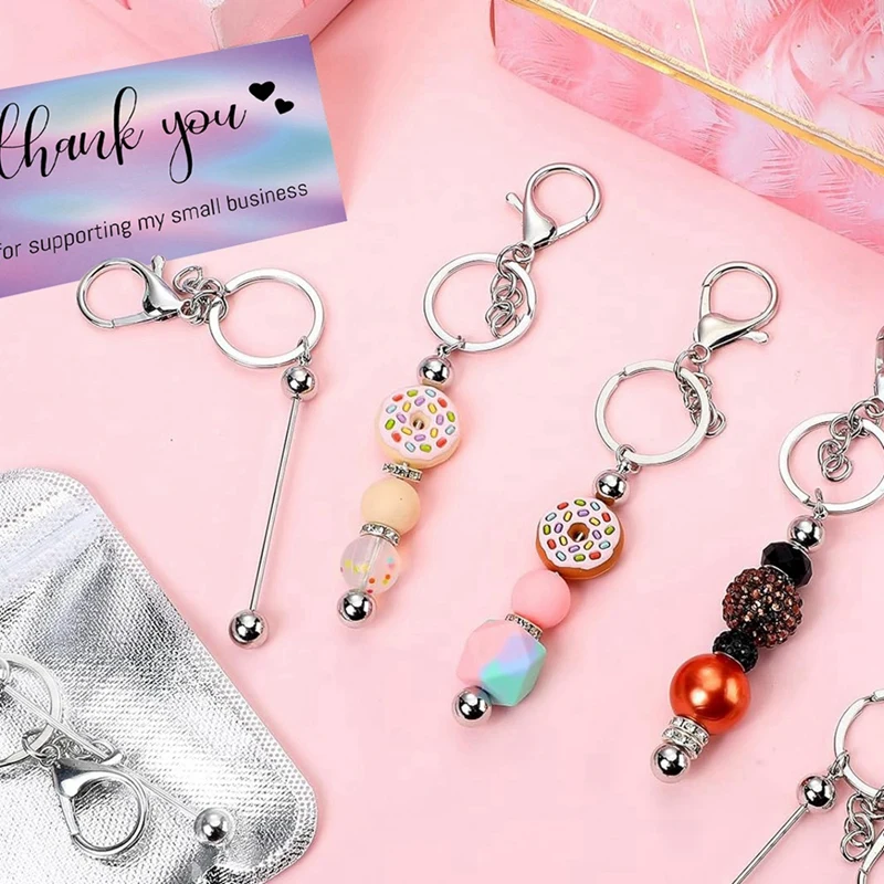 Beadable Pen Beadable Keychain Bars Resealable Pouch Bag And Thank You Cards Set Craft Pen Making Kit Gift Durable Easy Install