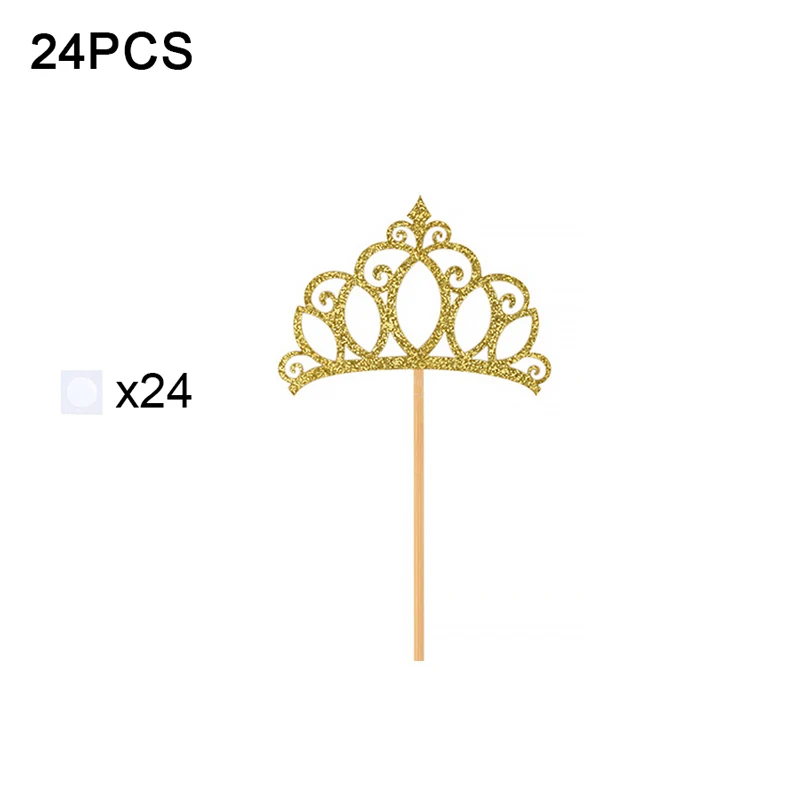 YOMDID 24 Stück Prinzessin Krone Cupcake Topper Glitzer Krone Topper Gold Krone Kuchen Topper Braut Hochzeit Geburtstag Party Supplies – Detail 6