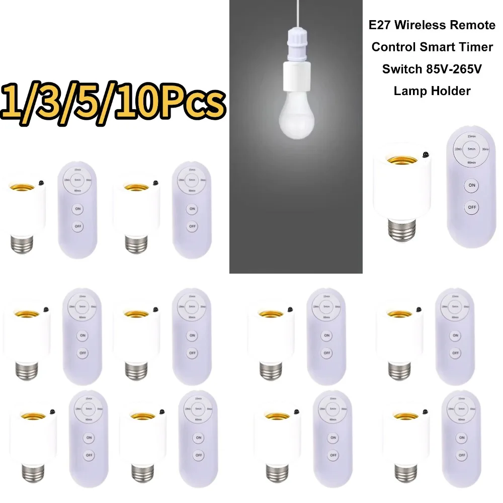 

E27 Screw Remote Control Lamp Head Intelligent Timer AC85-265V Bulb Holder 5-speed Timer Switch LED Lamp Holder Environment