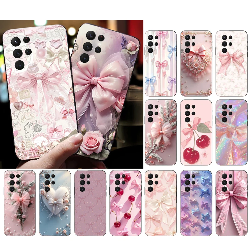 

Pink ribbon bow Phone Case For Samsung S25 S24 S23 S22 S21 Ultra S24 S23 S22 S21 Plus S24 S21 S20 FE