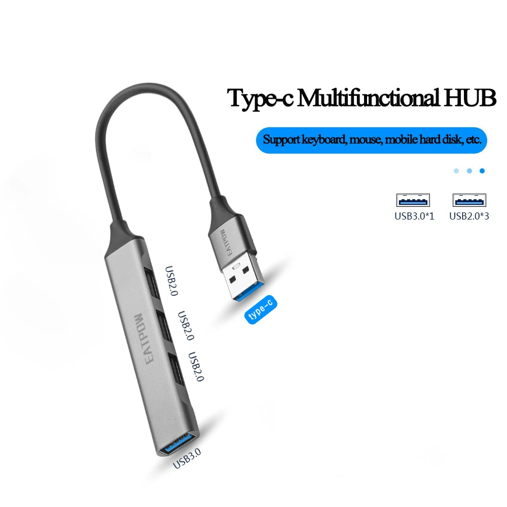 EATPOW-Hub USB 3,0 de 4 puertos, divisor tipo c de alta velocidad para PC, Accesorios de ordenador, adaptador multipuerto USB 3,0 2,0