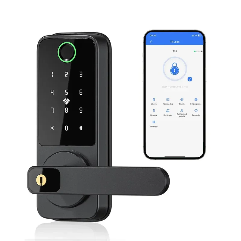 Tuya Fingerprint Smart Lock Bluetooth Password Card Swipe Door Lock for Home Office Security Deadbolt Lock