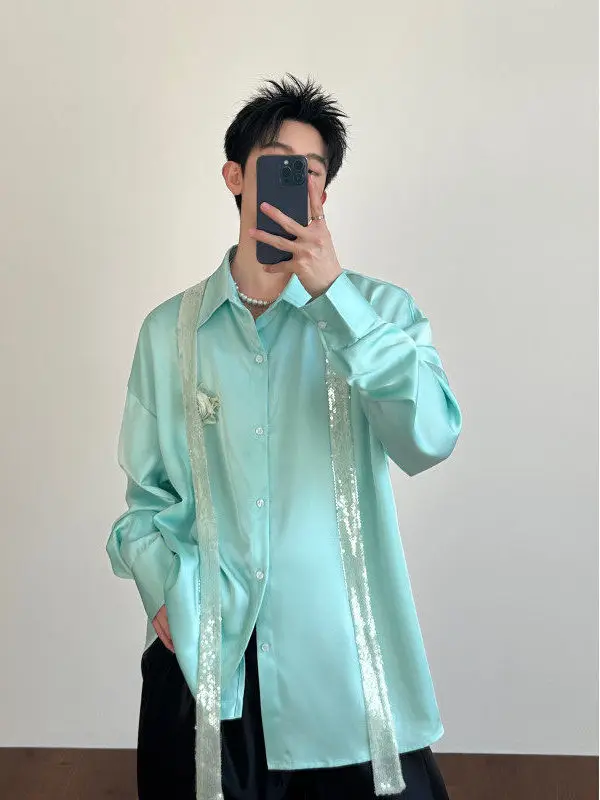 

TANGZ Studio Men's Long Sve Silk Smooth Satin irt Luxury Dra Performance Outfit Ceremony Youthful Summer Faion