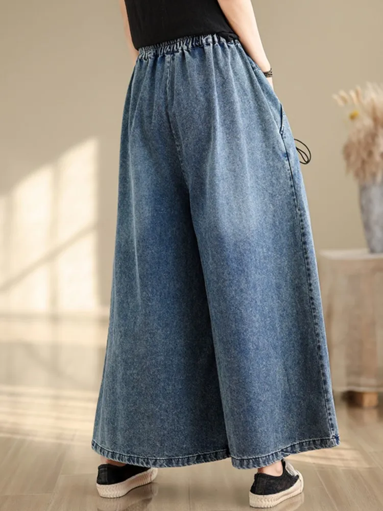 Jeans Oversized Spring Wide Leg Pant Women Elastic High Waist Casual Loose Ladies Trousers Fashion Irregular Pleated Woman Pants