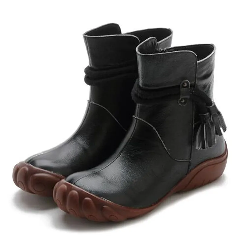 جديد ريترو المرأة أحذية بوت قصيرة عادية جلد طبيعي بلون لينة وحيد مريح دافئ أحذية نسائية الفراء بوتاس موهير 2026 #5