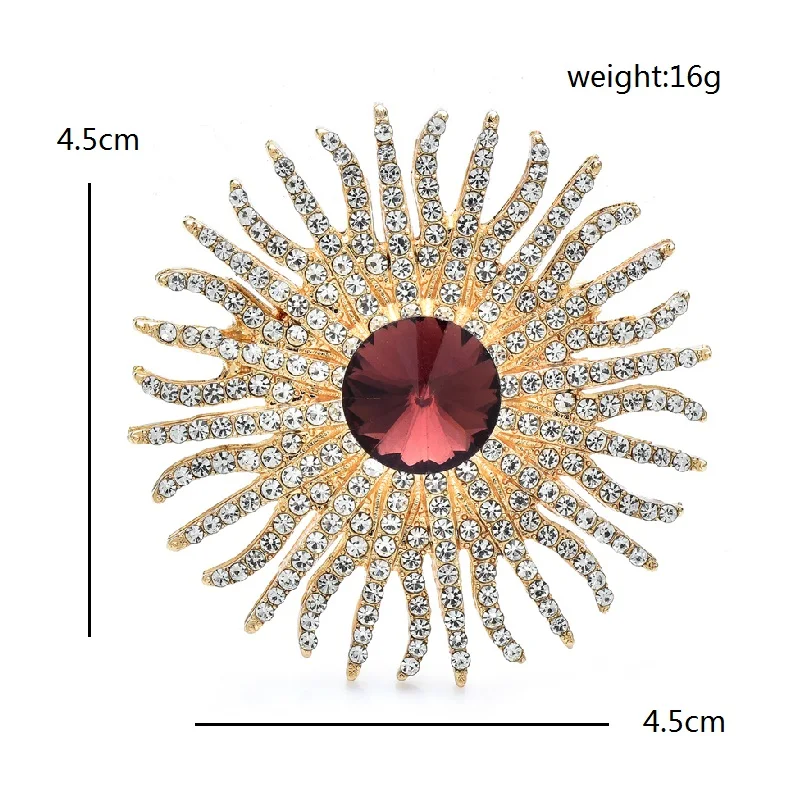 Wuli&baby Shining Crystal Sun Flower Brooches For Women Men 2-color Beautiful Palace Style Round Party Office Brooch Pins Gifts
