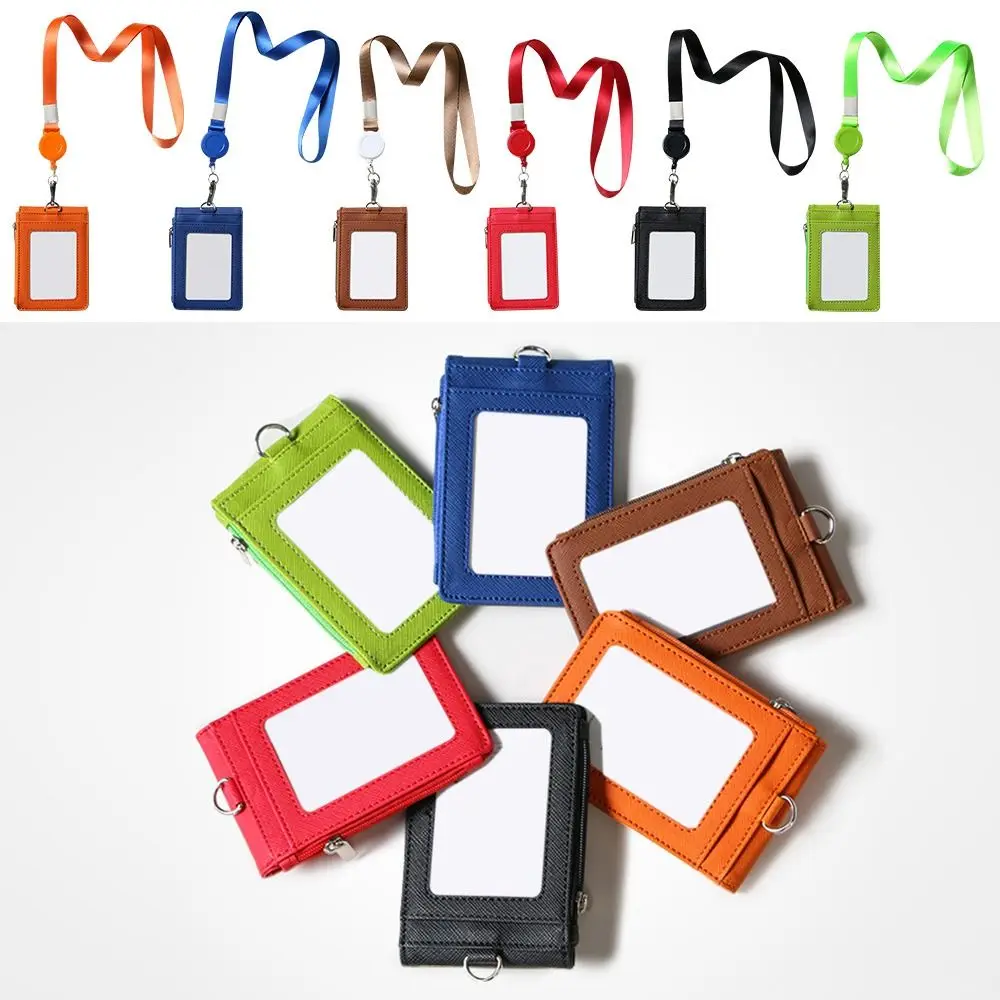 PU Leather Carabiner Style Multifunctional Card Badge Holder Card Bag Key Chain ID Lanyard Name Tag