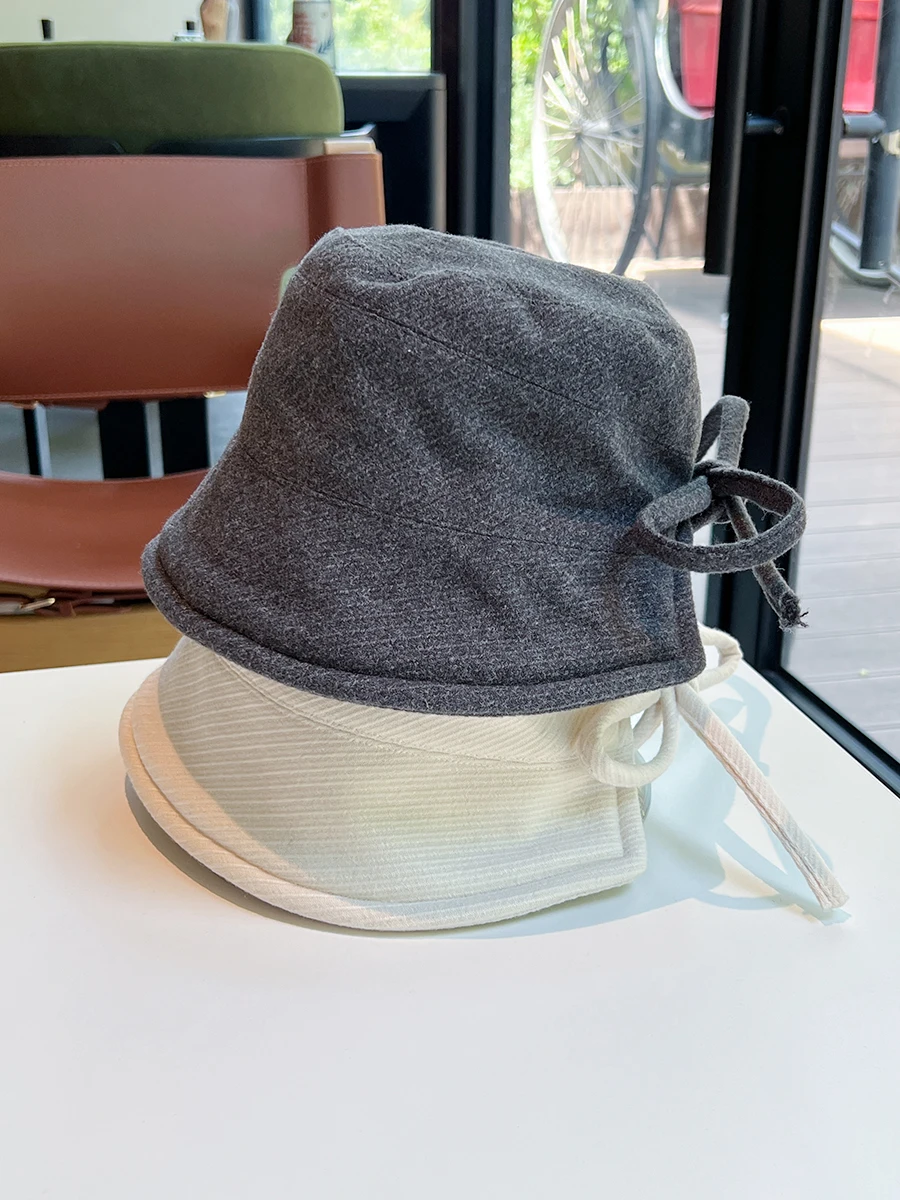 

Woolen Fisherman Hat for Women Winter Bowknot Warm Versatile Ponytail Bucket Hat Makes Face Look Smaller