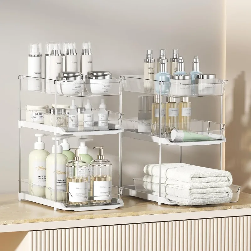 

2 Sets of 3-Tier Bathroom Under Sink Organizers and Storage, Multi-Purpose Stackable Pantry Organization and Storage