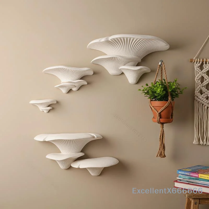 White Multifunctional Mushroom Shaped Wall Decoration Stand 3D Printed DIY Shelf for Housewarming Gift Giving
