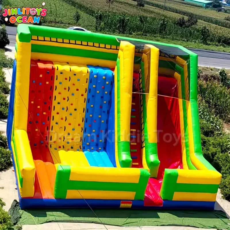 Commercial PVC Inflatable Bounce House With Climbing Wall Double Lane Slide Outdoor Kids Out Play Equipment for Party Rental