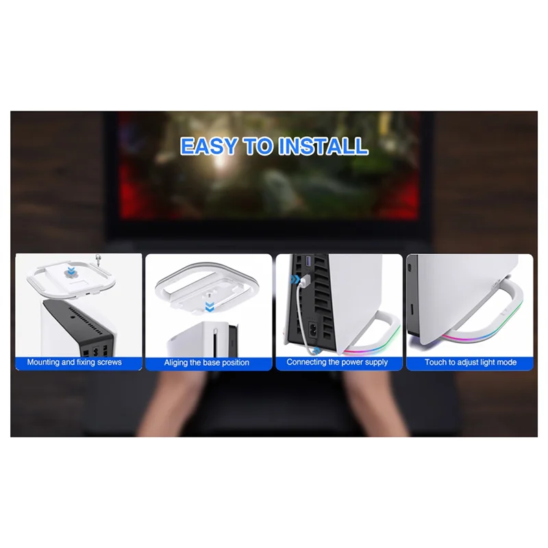 ABVO-Vertikaler Ständer für PS5/PS5 Slim-Spielekonsolen, rutschfeste Desktop-Basis mit 7 RGB-Leuchten für Playstation 5