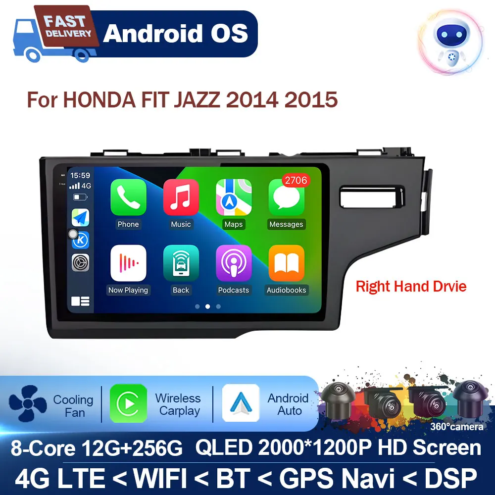 

for HONDA FIT JAZZ 2014 2015 Car Radio Multimedia Player GPS Navigation DSP Stereo Android Auto Wireless Carplay Head Unit WiFi