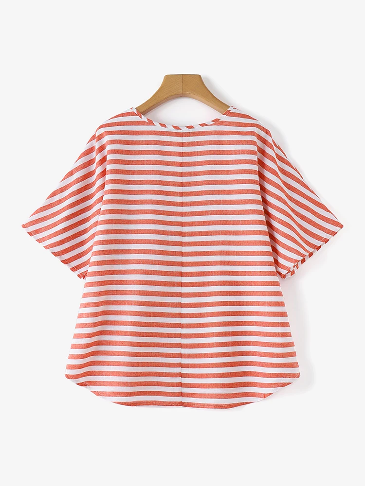 ZANZEA T-Shirts rayés femmes T-Shirts d'été 2025 décontracté ample col rond tuniques mode bohème imprimé T-shirts poche hauts