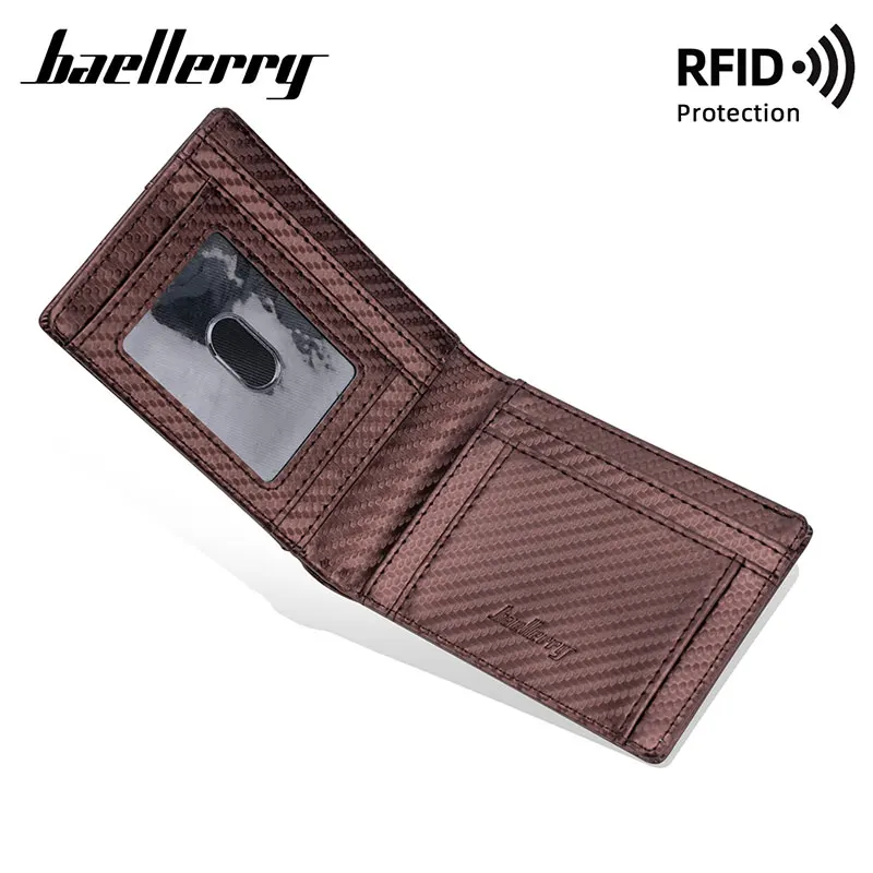 Baellerry New RFID Carbon Fiber Men Card Wallets Name Engraving Slim Card Holder Male Purses Quality Photo Holder Men\'s Wallet