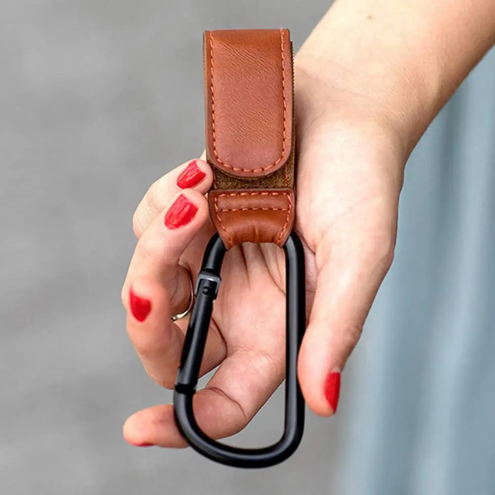

Faux Leather Stroller Hook Baby Stroller Hook Set with Faux Leather Fastener Tape Diaper Bag Hanger Grocery Shopping for Prams