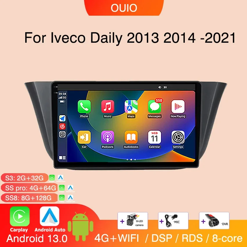 8GB + 128GB Android13 radio dla Iveco Daily 2013 2014 2015 2016 2017-2021 samochodowe stereo odtwarzacz multimedialny Carplay Auto nawigacja GPS