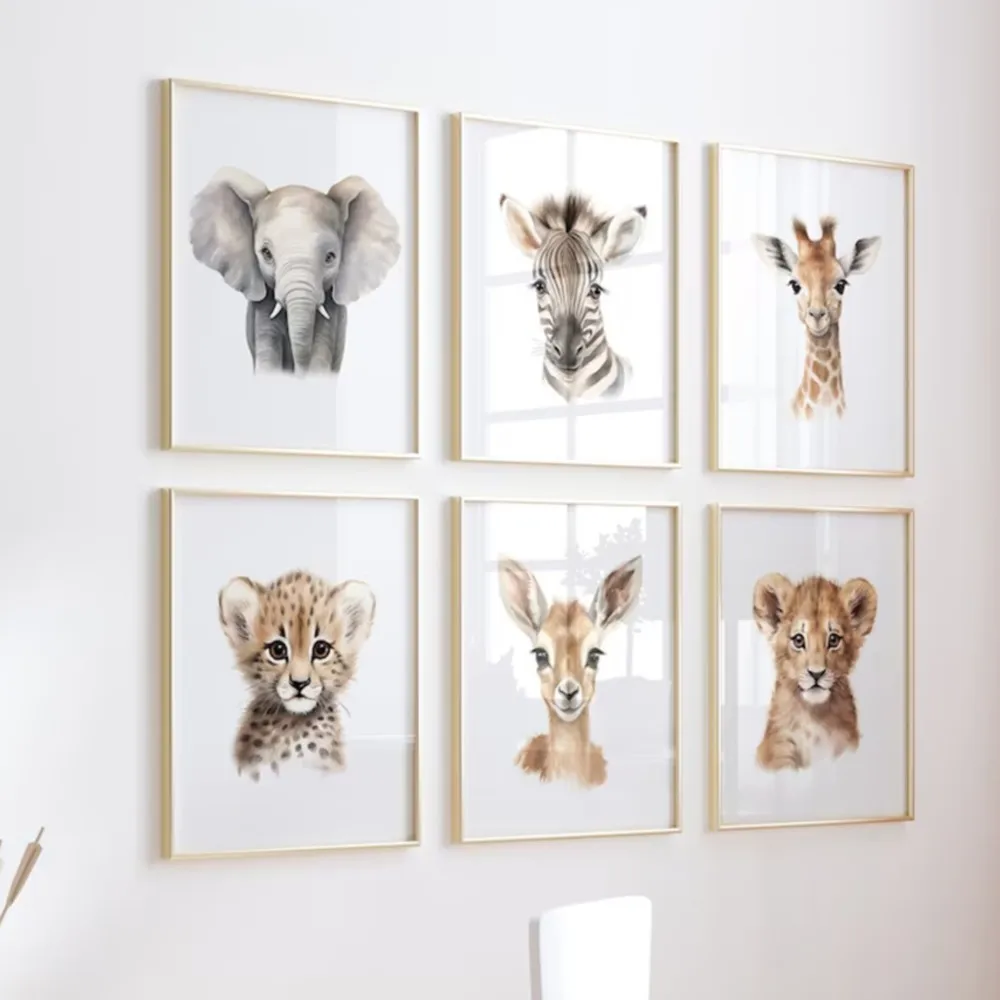 Cartoon Cute Animal Elephant Tiger Zebra Giraffe Prints Canvas Painting Poster For Living Room Play Room Kids Room Home Decor