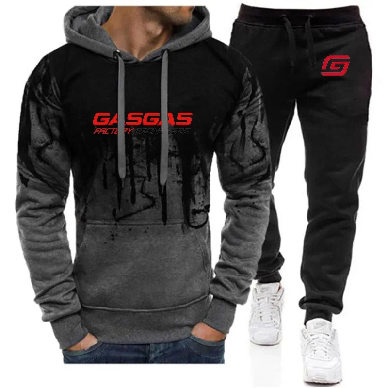 

2024 Men's New Motorcycles GasGas Gradient Color Hoodies Comfortable Casual Jacket Sport Coat+Pant Comfortable Two Pieces Suit