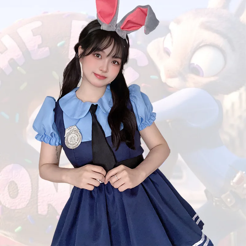 

New Cosplay Costume Madness Zootopia Judith Nick Short Sleeved Dress Tie Belt Suits Theme Party Role Playing Outfits Adult Girls